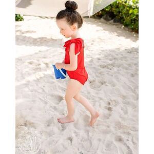 The Beaufort Bonnet Company Brookhaven Bow Bathing Suit - Richmond Red 2T
